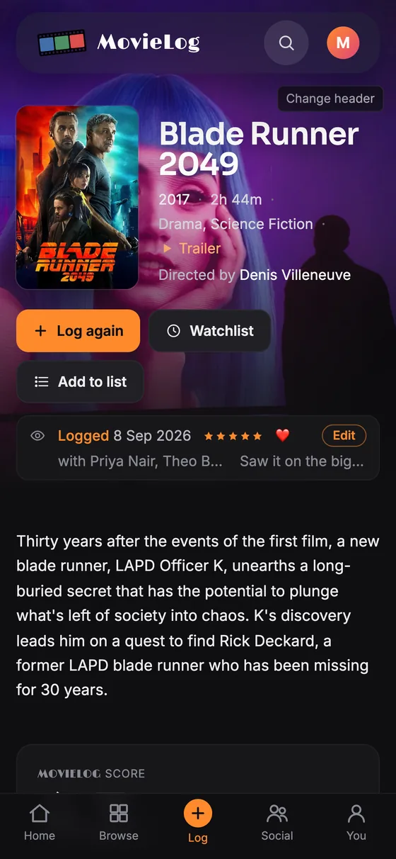 The same film page on a phone